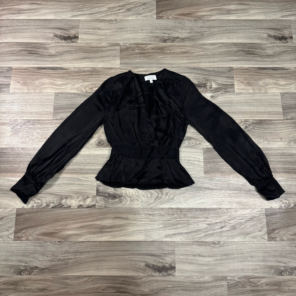 & Other Stories Satin Long Sleeve Wrap Blouse in Black Size 0